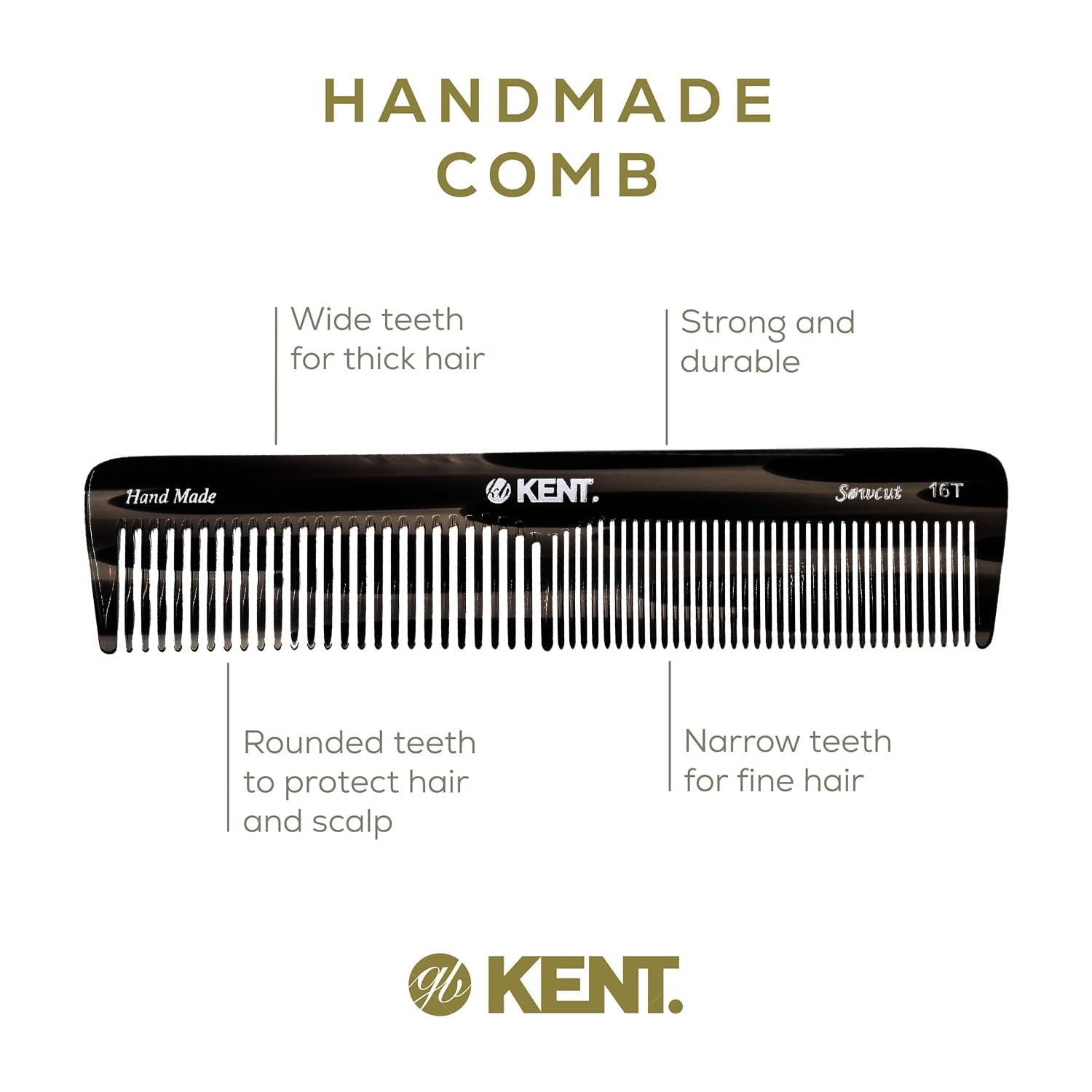 Kent 16T-16TG dresser-size comb in bathroom setup for quick styling