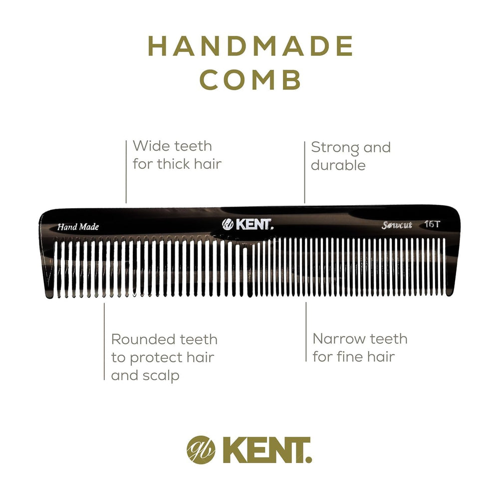 Kent 16T-16TG dresser-size comb in bathroom setup for quick styling
