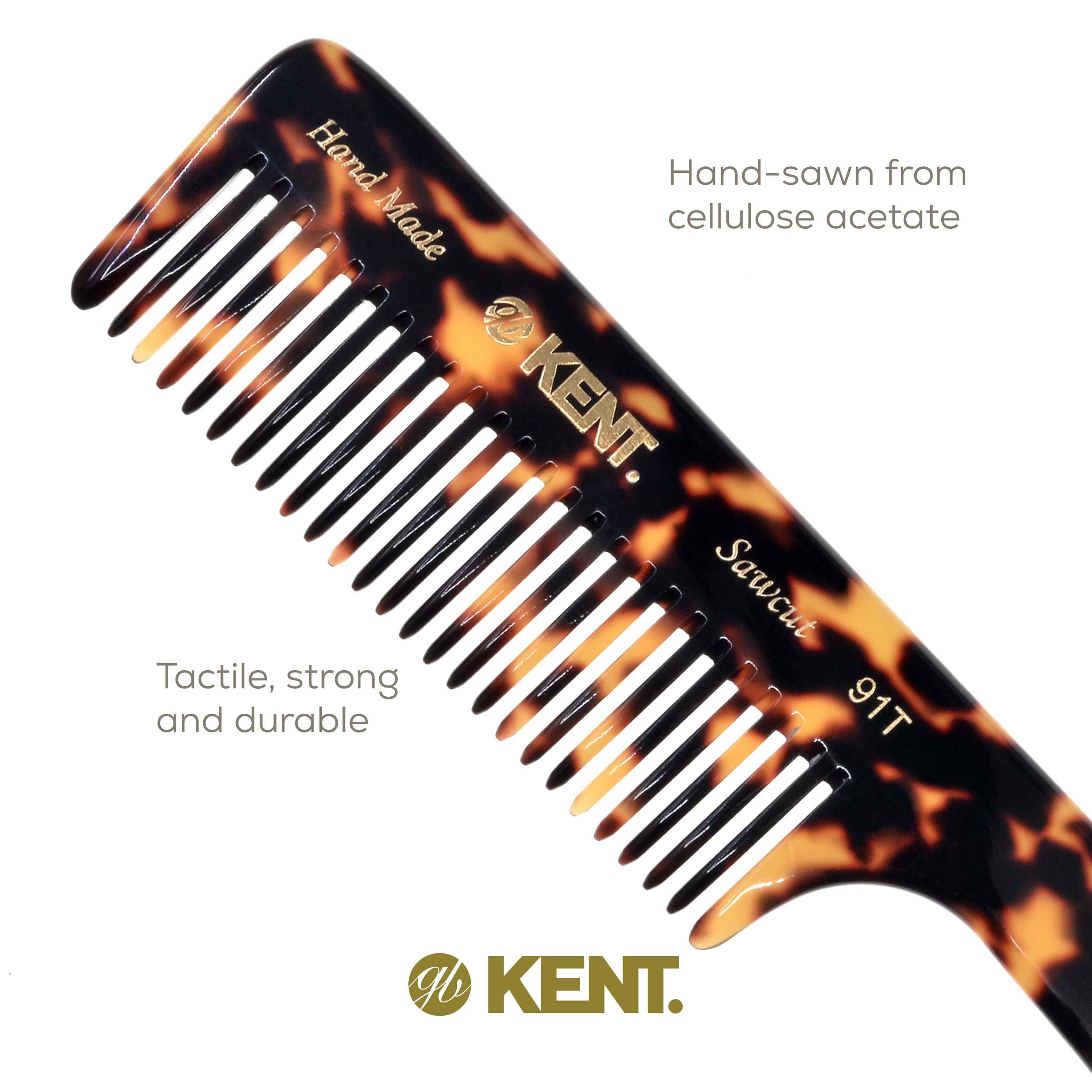 Kent 91T TY large-handle detangler offering secure grip during styling