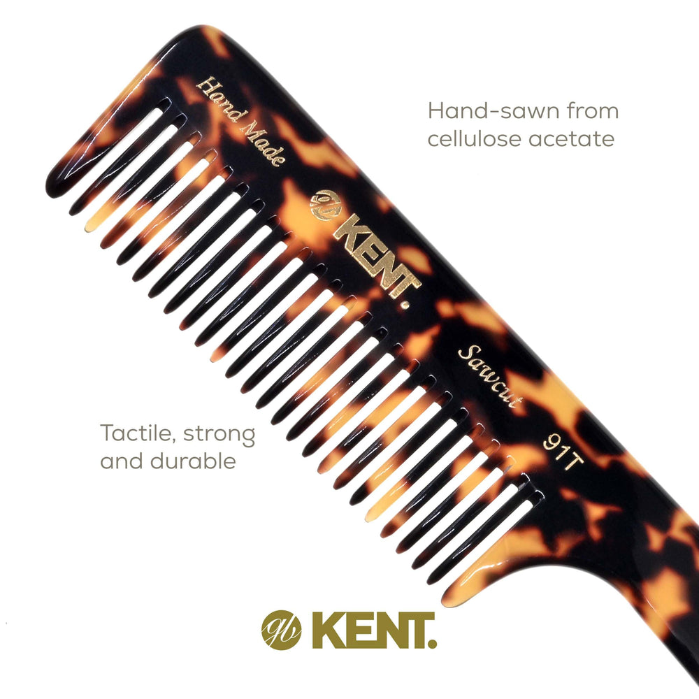 Kent 91T TY large-handle detangler offering secure grip during styling