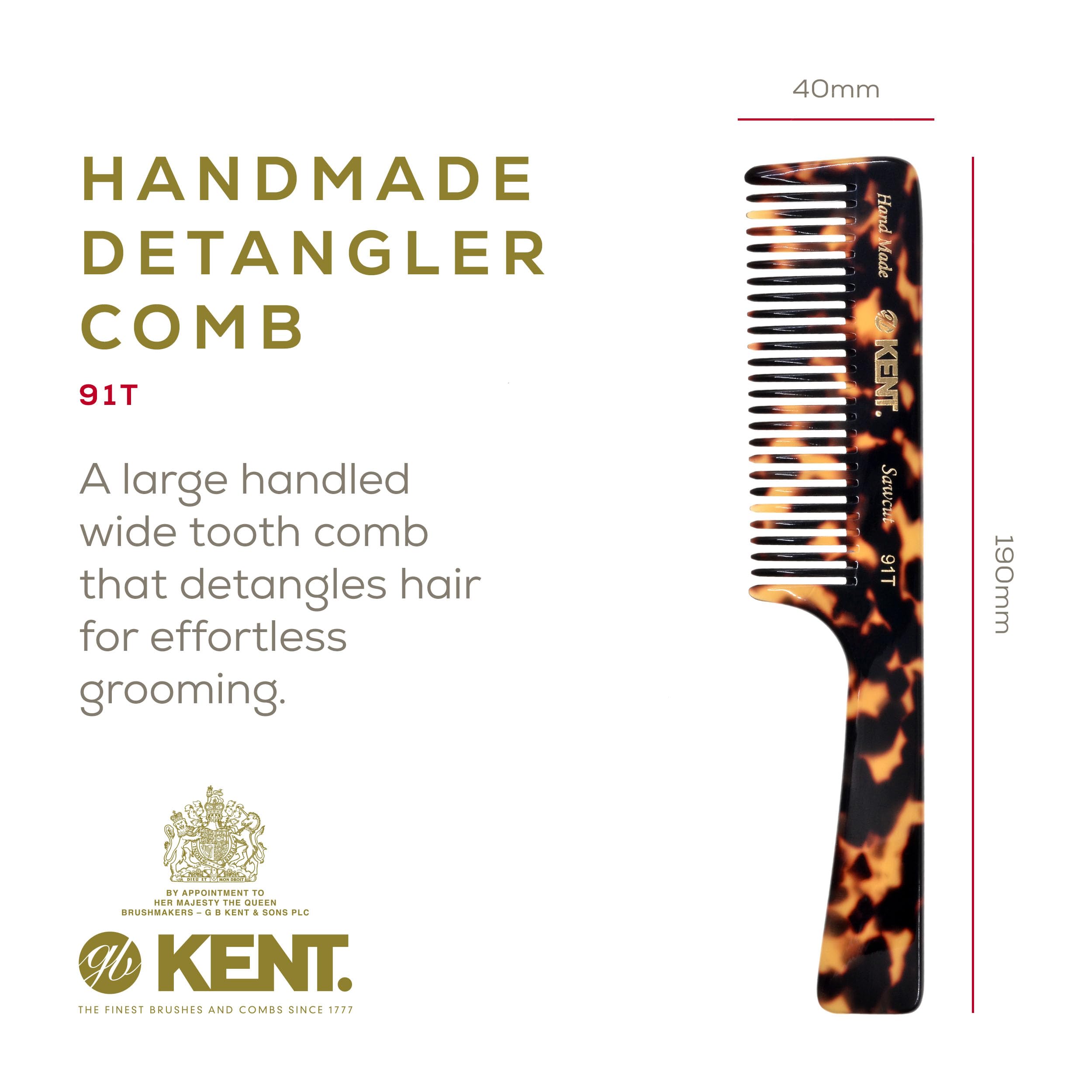 Kent 91T TY wet-hair detangling comb gliding through damp strands