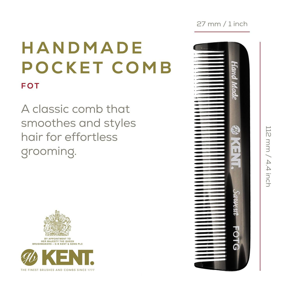 Kent A FOT cellulose acetate material minimizes static for comfortable grooming.