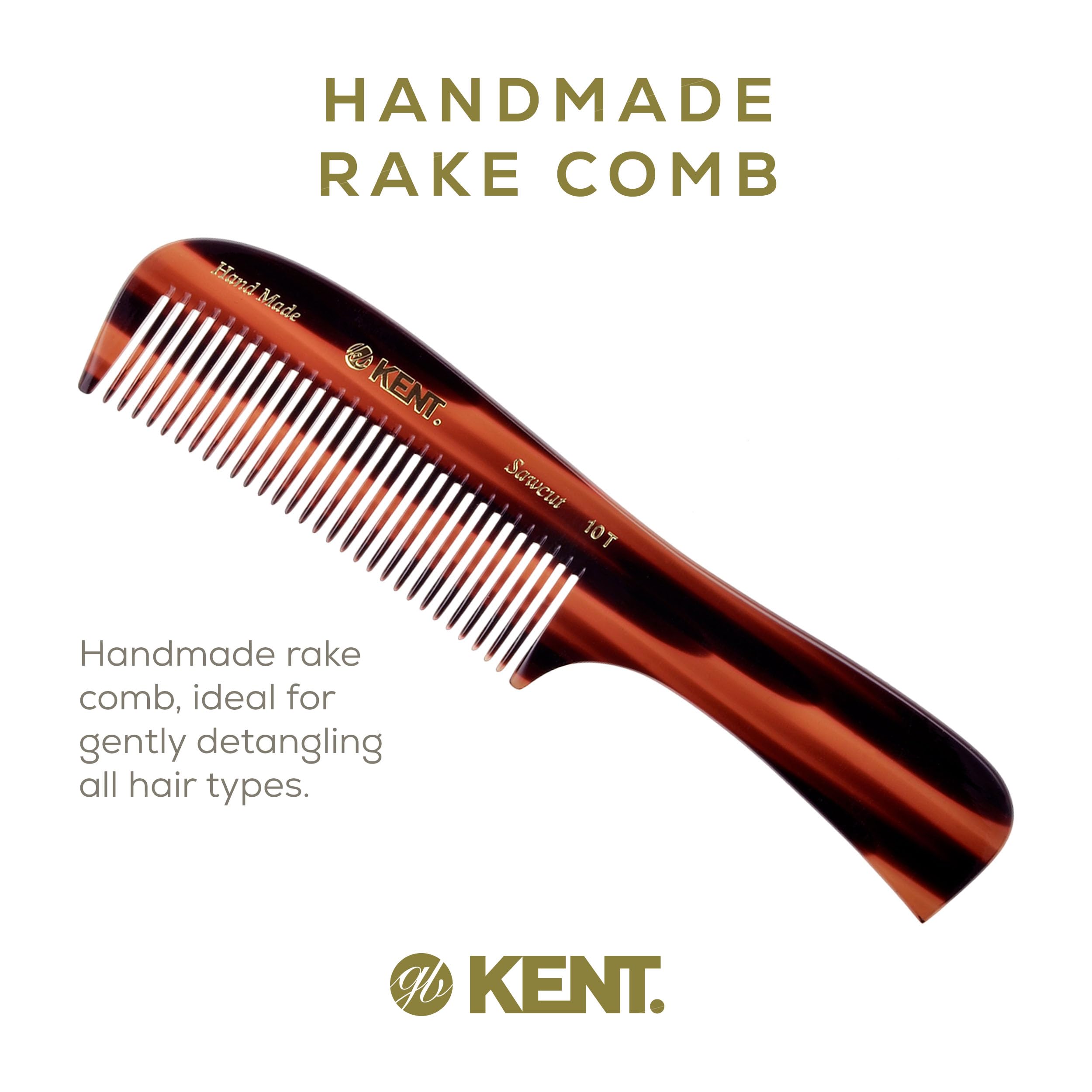 Kent handmade cellulose acetate saw-cut teeth for smooth, snag-free styling.