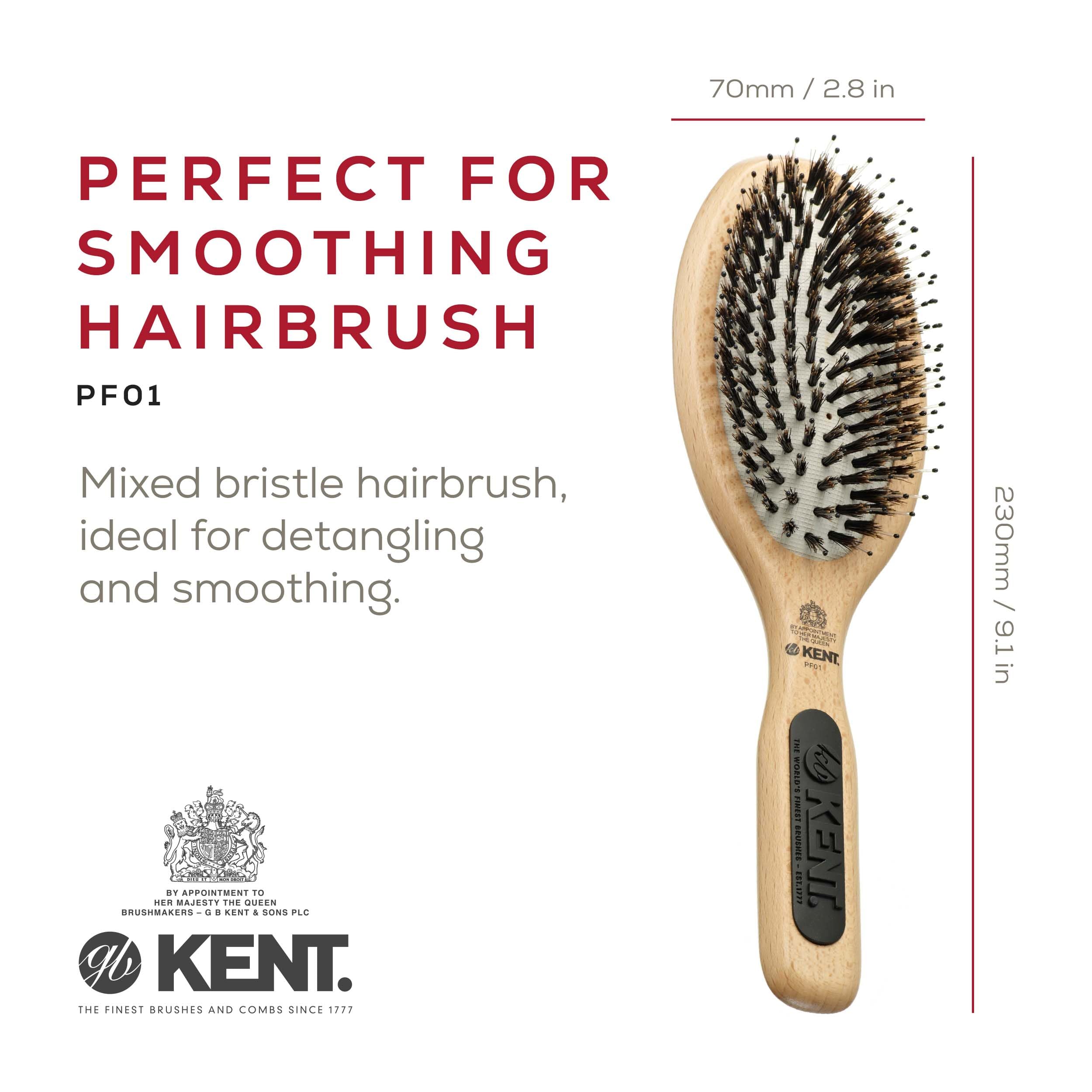 Kent PF01 boar bristle nylon brush close-up shows oil-distributing bristles.