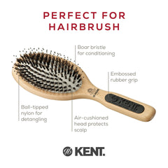 Kent PF01 oval wood paddle detangler supports gentle smoothing.