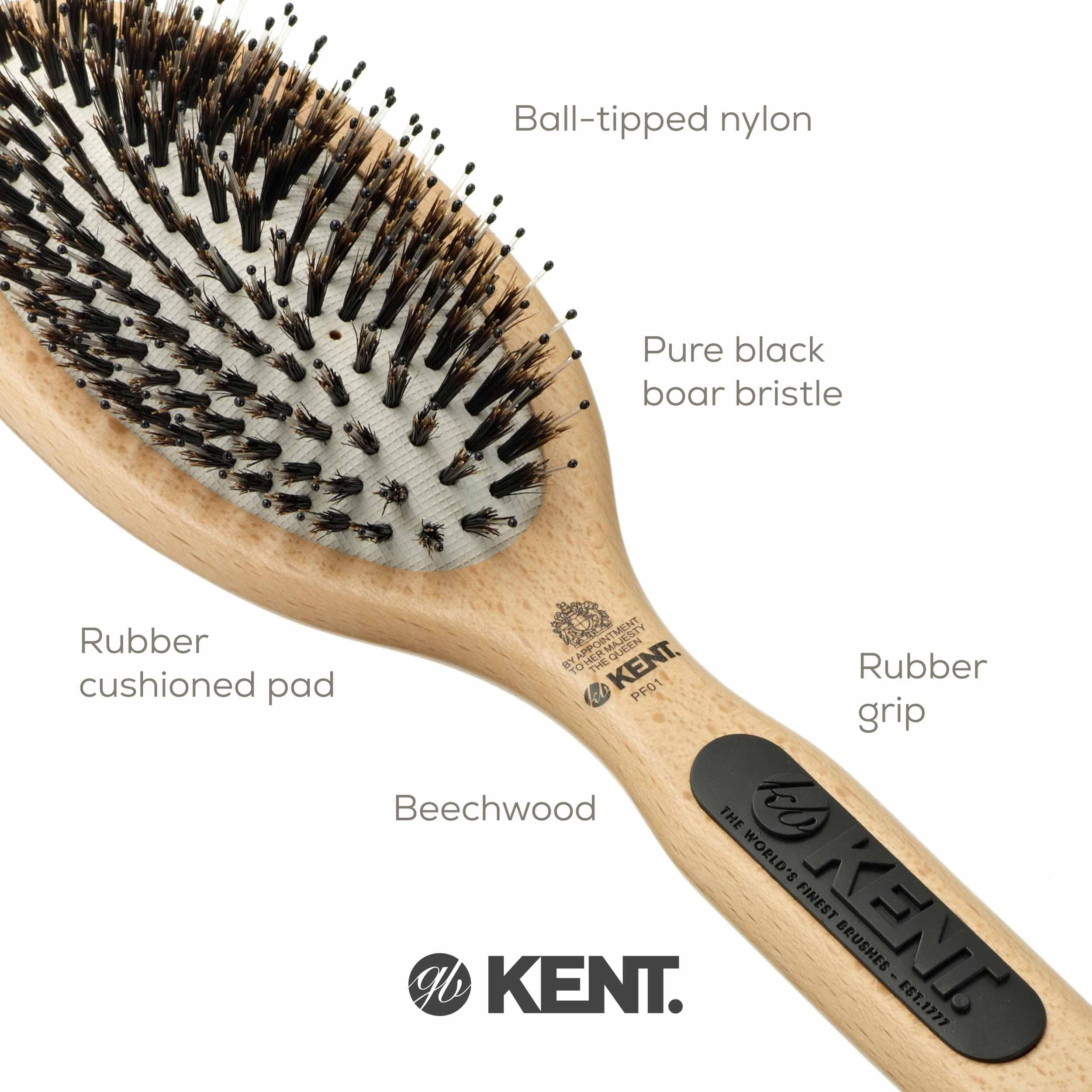 Kent PF01 travel-size brush measures seven inches for portable grooming.