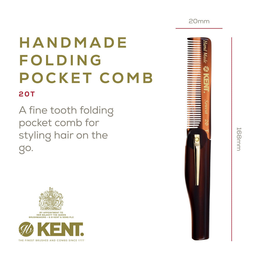 Kent Set 20T closed pocket comb demonstrates slim pocket fit for quick touch-ups.