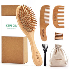 KEPCSIN solid wood hair brush with rounded heads for gentle detangling and shine.