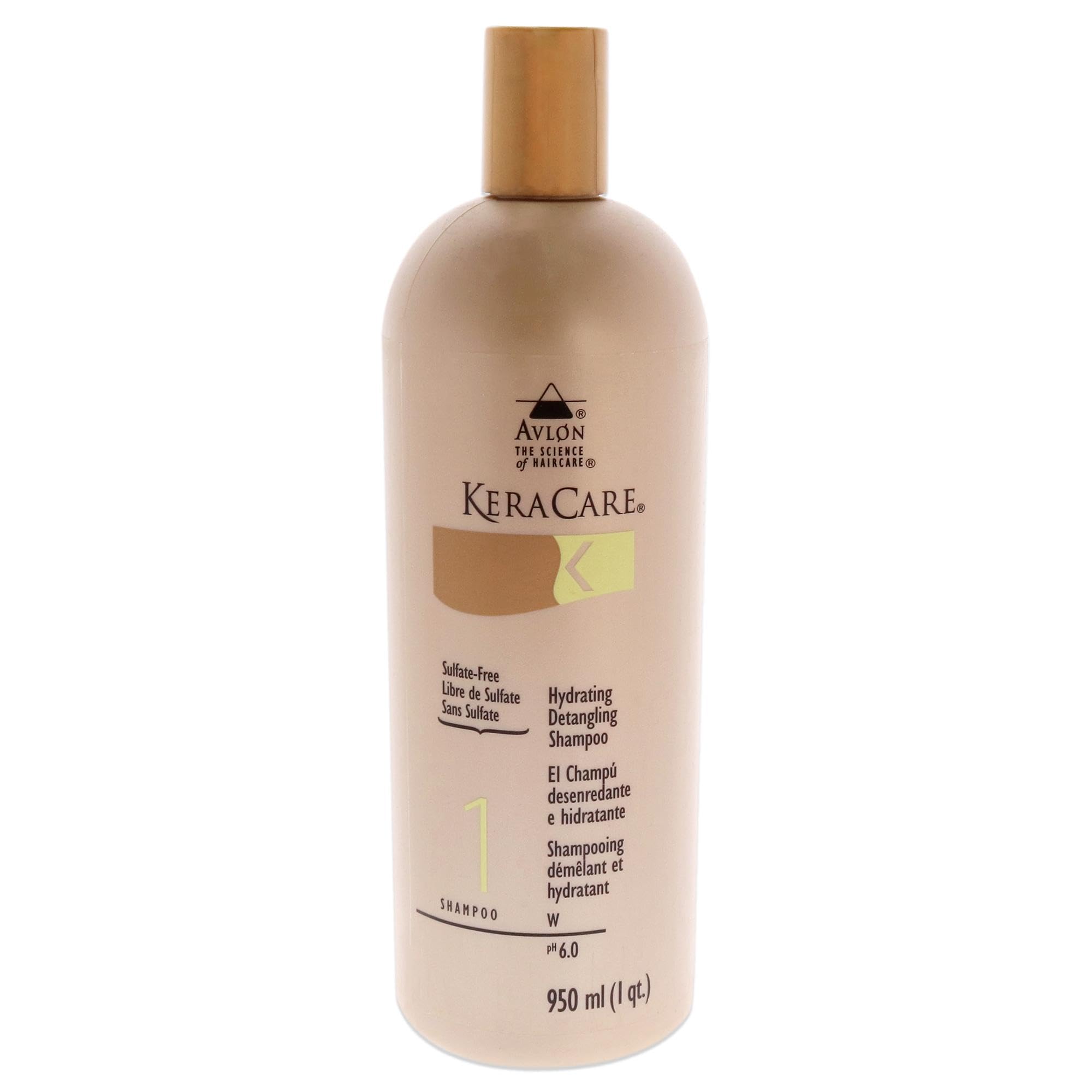 KeraCare Hydrating Detangling Shampoo bottle showcasing deep cleanse and detangling prep for hair.