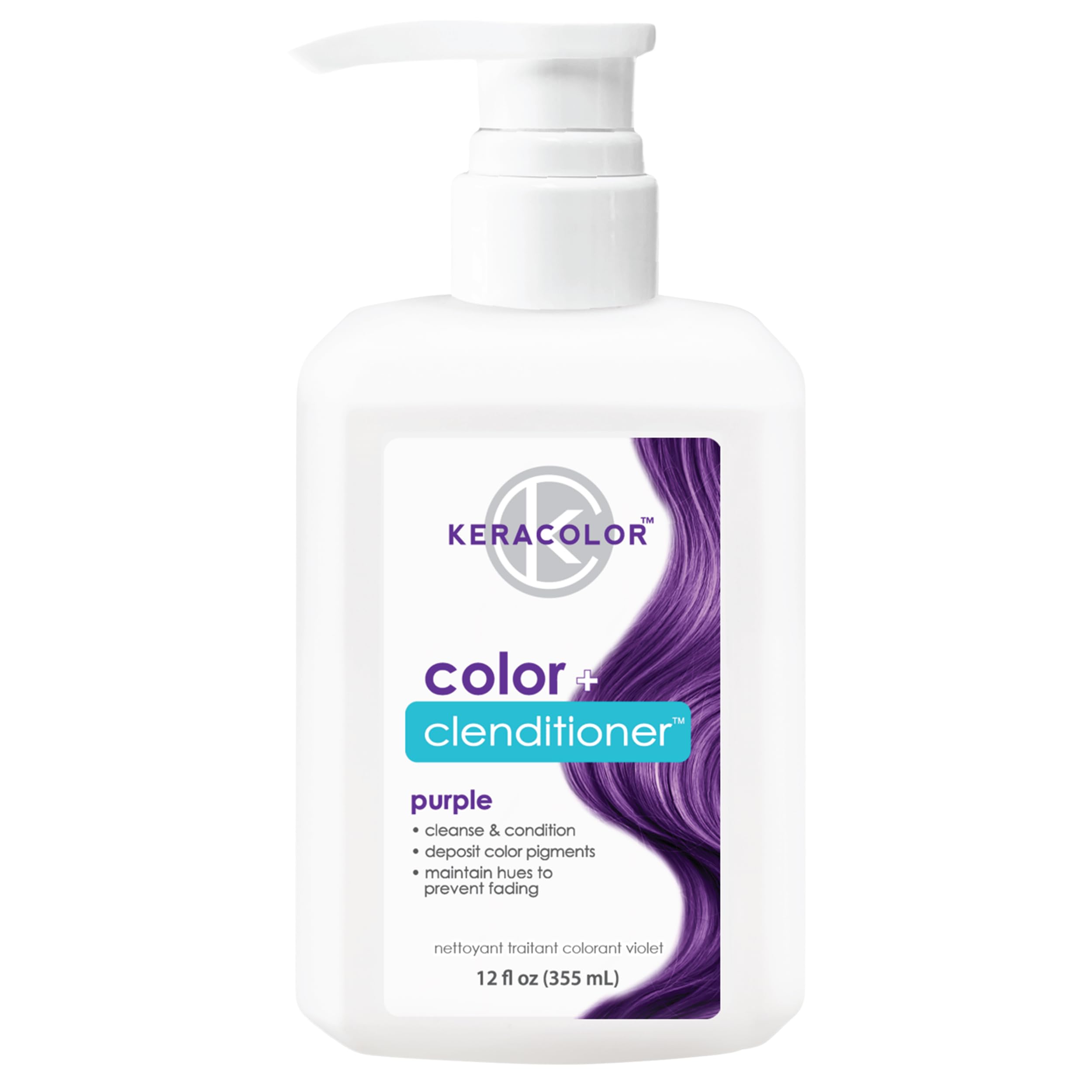 KERACOLOR Purple Hair Dye bottle demonstrates vivid color boost between salon visits.