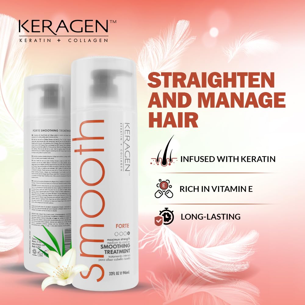 KERAGEN bottle close-up shows keratin and collagen ingredients for stronger hair.