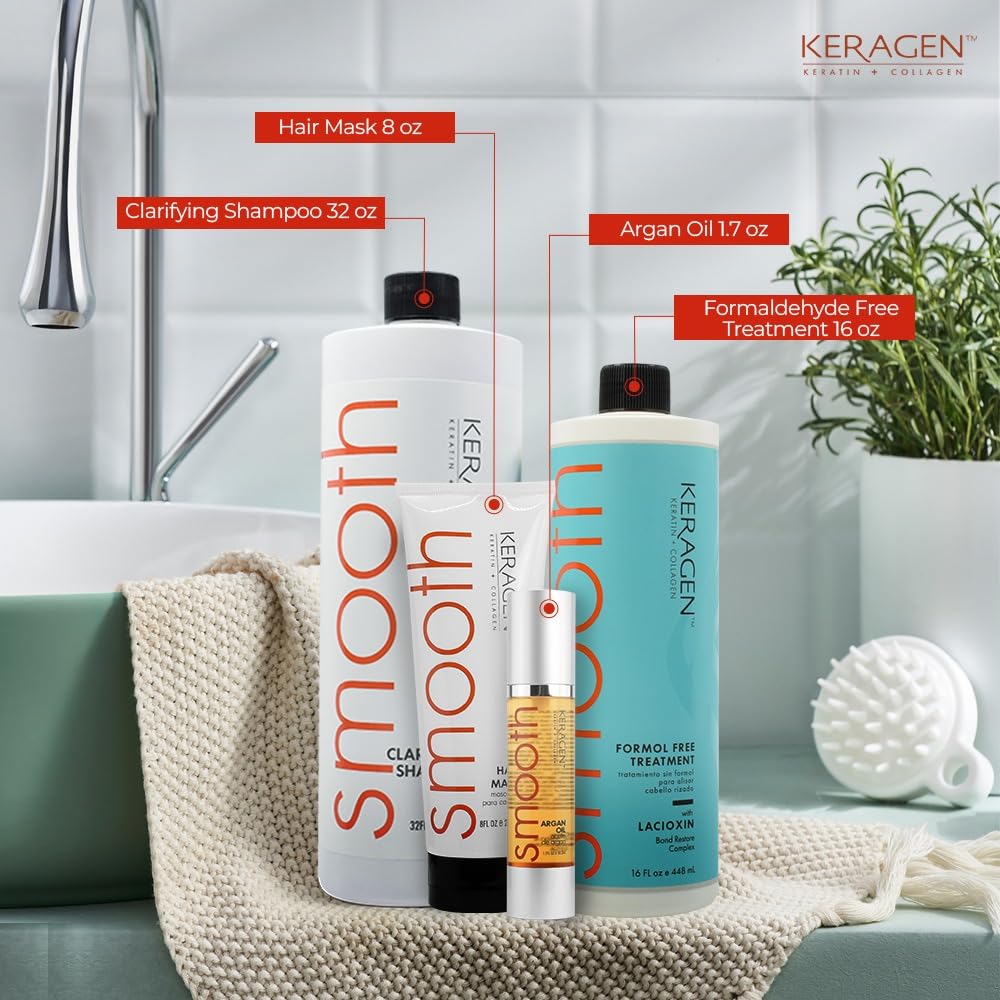 Keragen clarifying shampoo bottle from the smoothing kit ready for cleansing