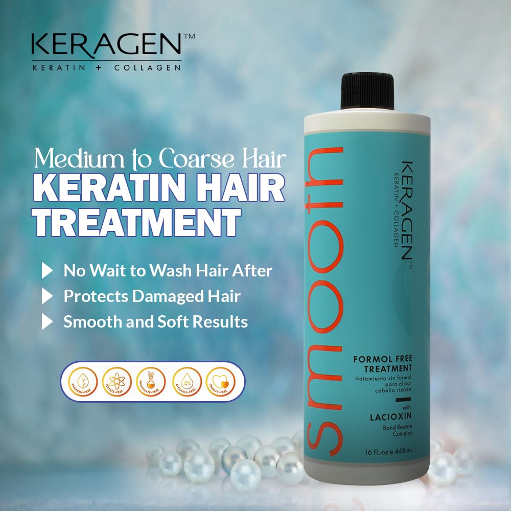 KERAGEN keratin-collagen bonding formula closeup strengthens strands.