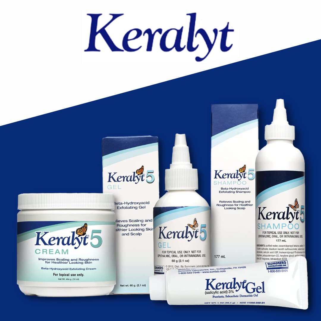 Keralyt 5 shampoo applied to the scalp during shower for exfoliating relief