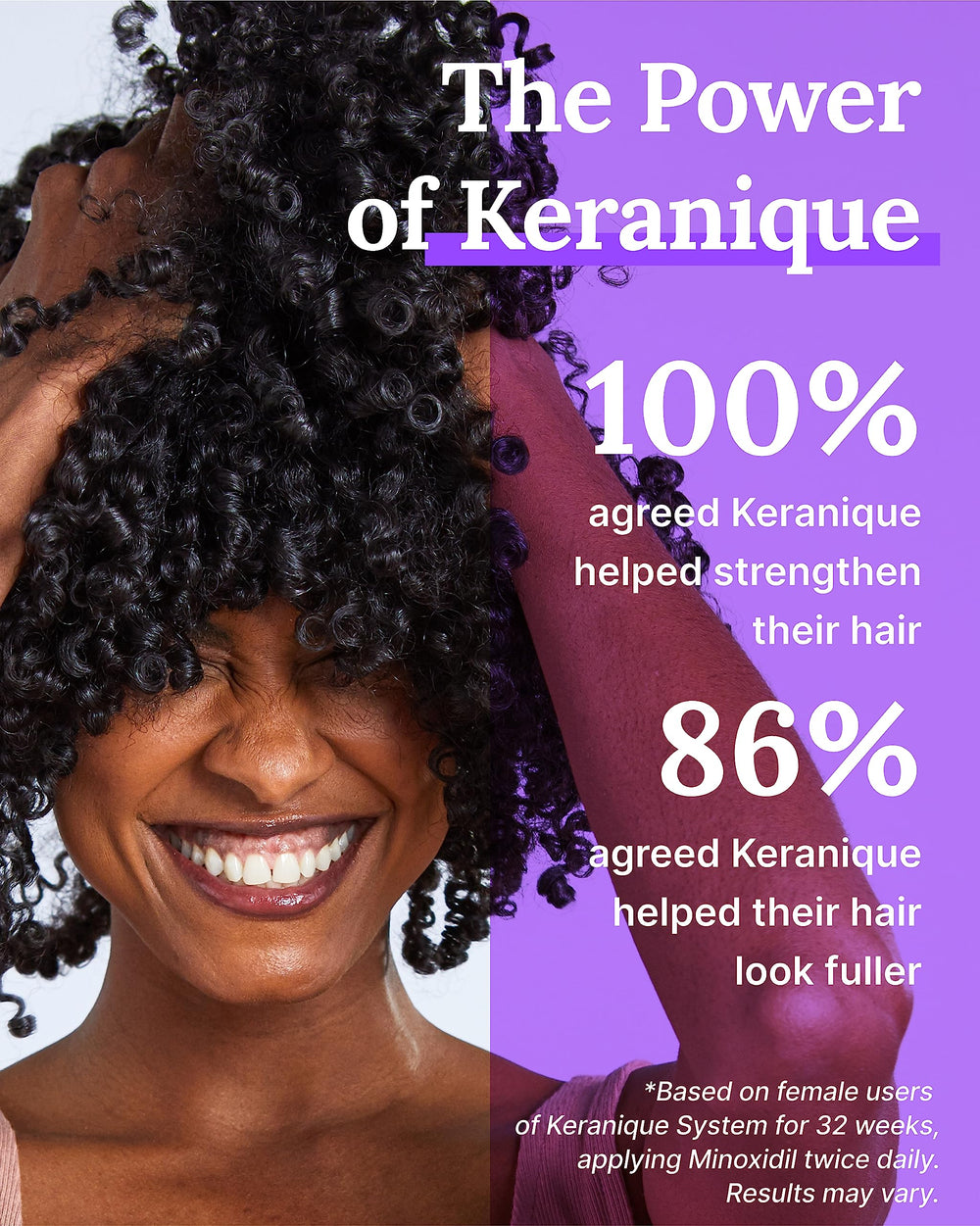 Keranique density visual shows thicker-looking strands and lifted roots