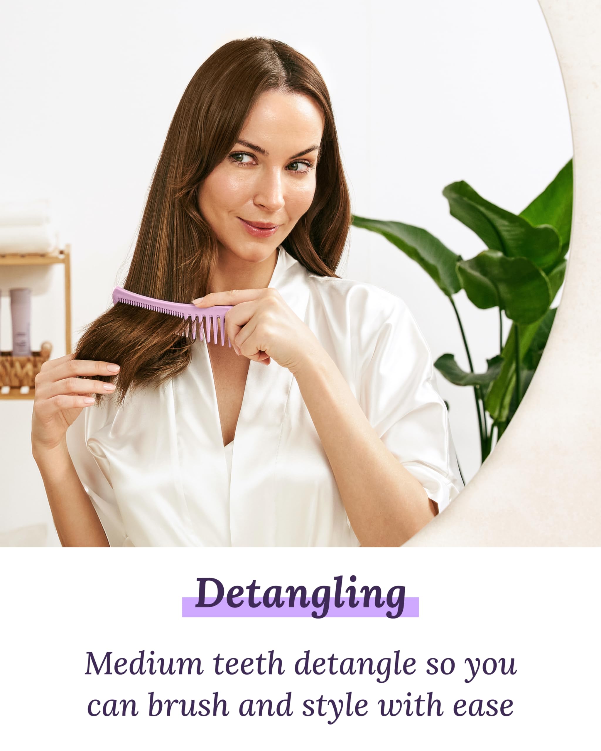 Keranique detangling comb close-up gliding through hair without pulling.