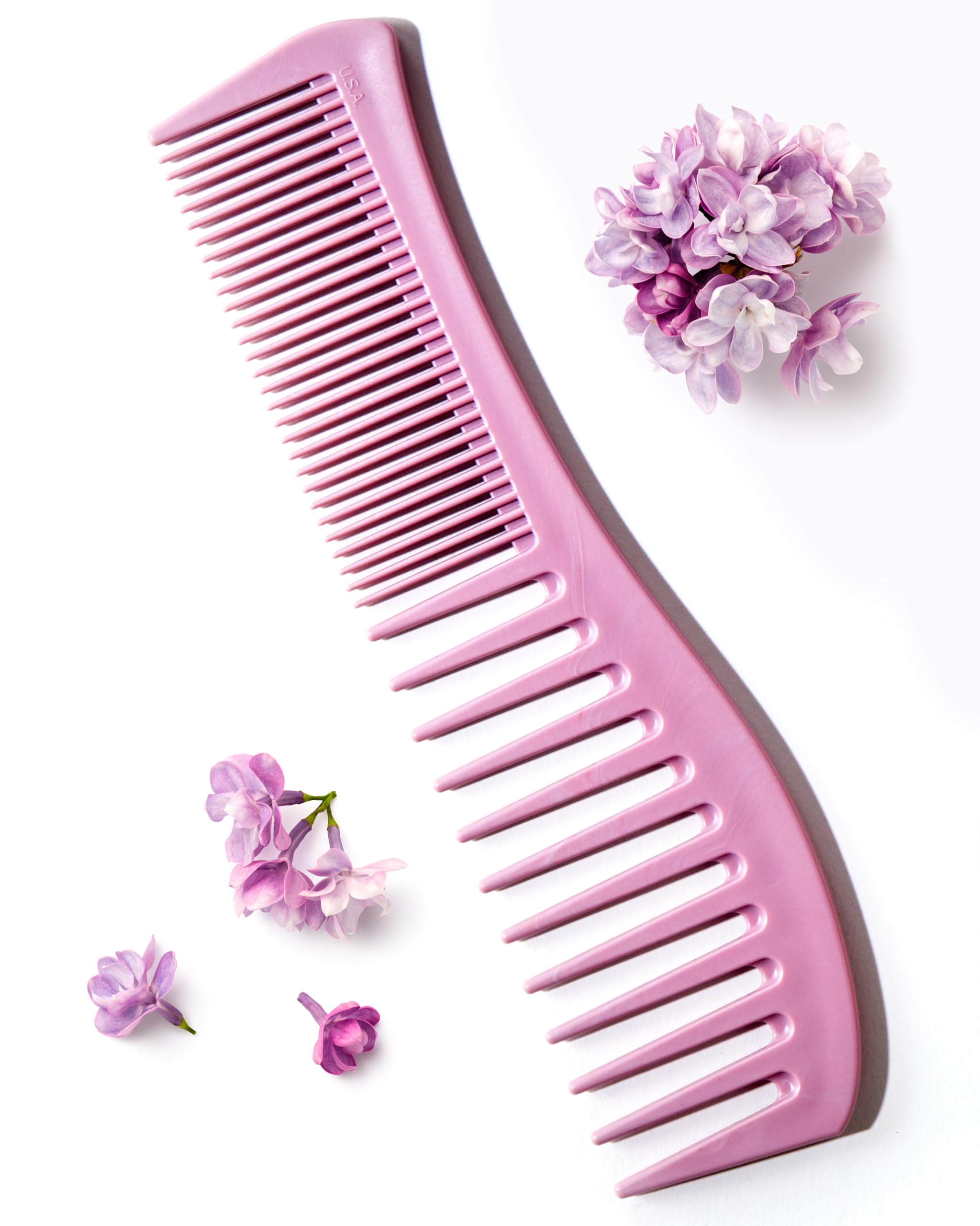 Keranique detangling comb wide-tooth shown for gentle knot removal and even conditioner distribution.