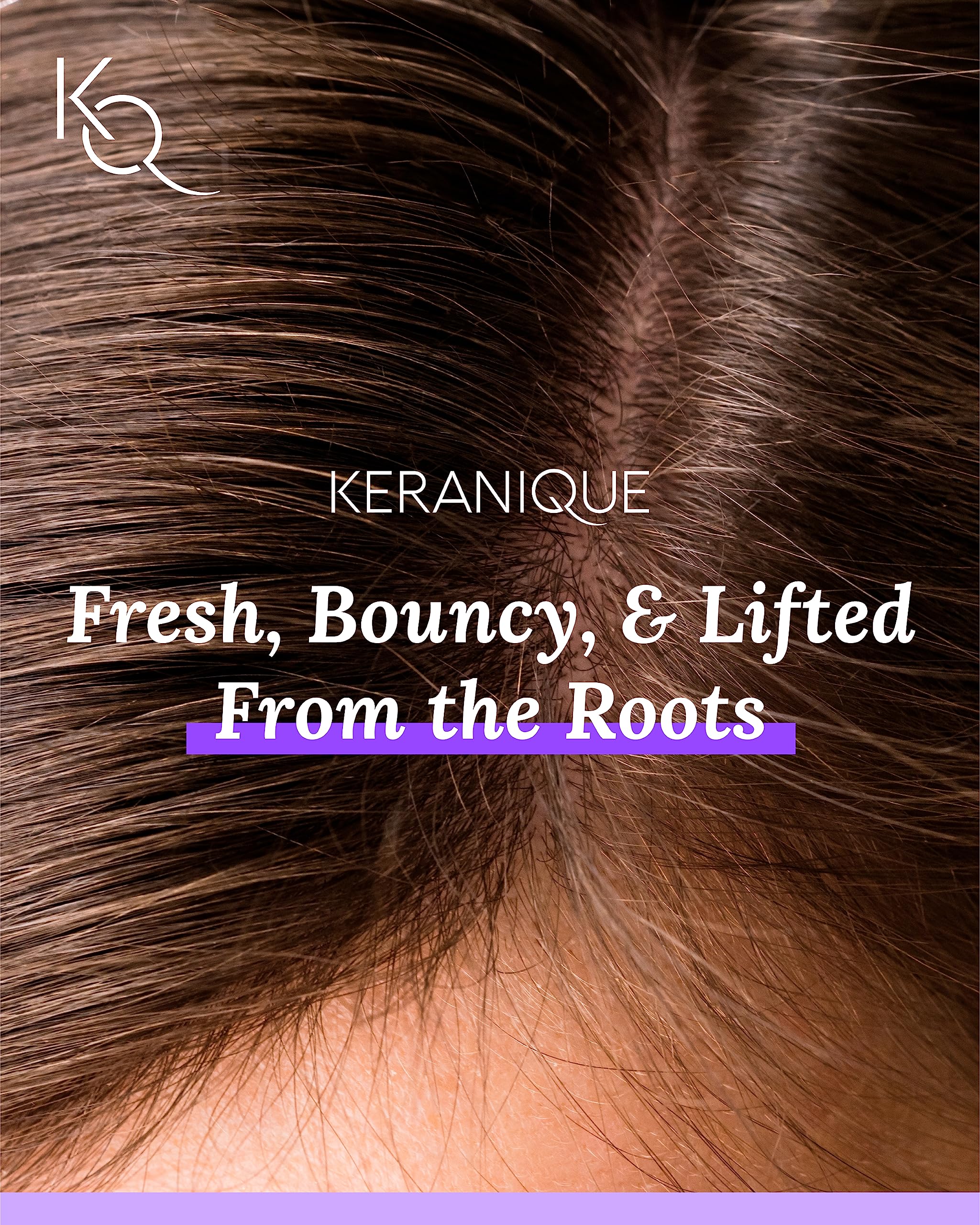 Keranique hair after use showing lightweight bounce and silky texture.