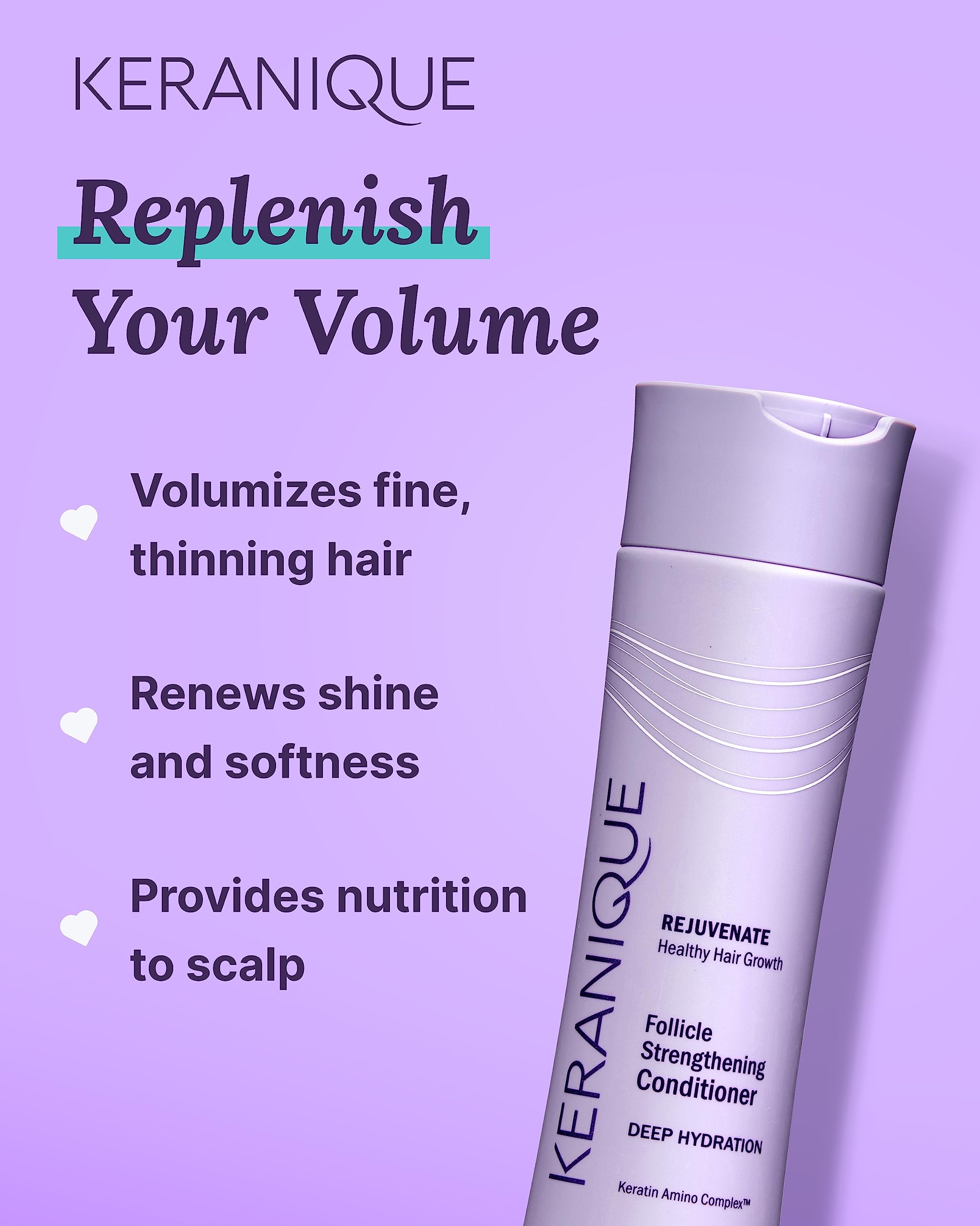 Thinning hair with Keranique conditioner showing subtle volumizing effect.