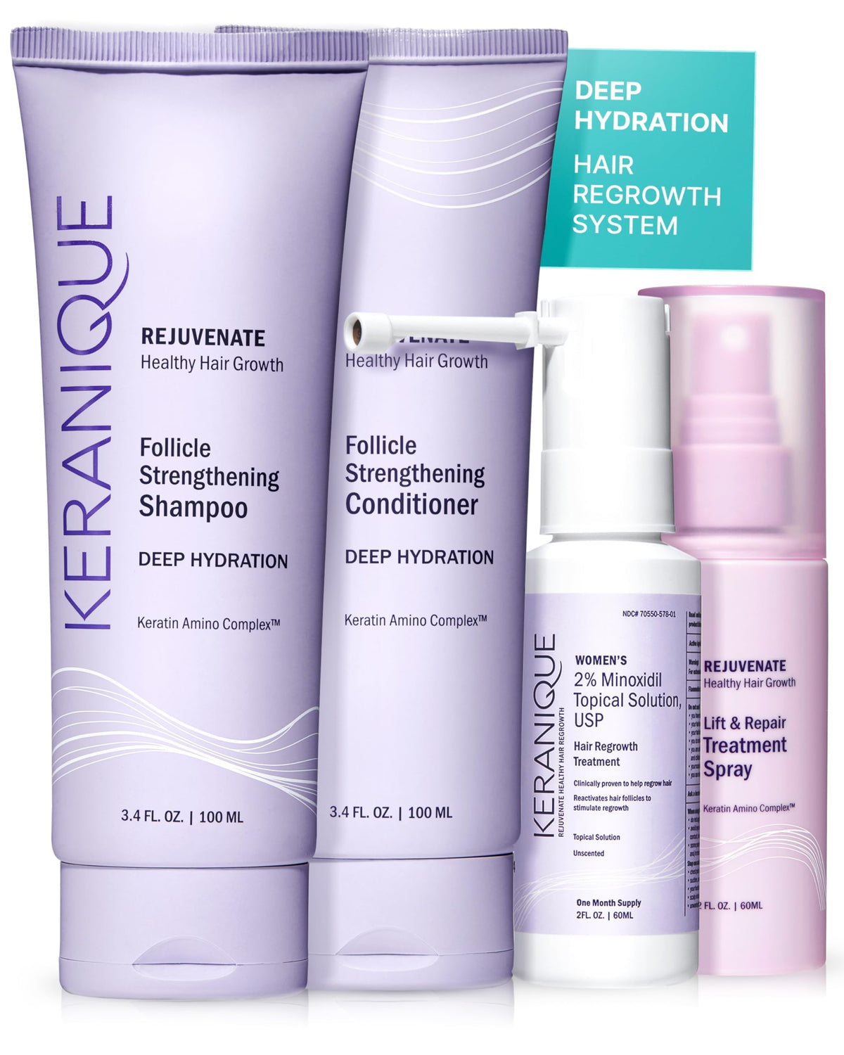 Keranique regrowth system shampoo bottle for hydrated, softer, shinier hair