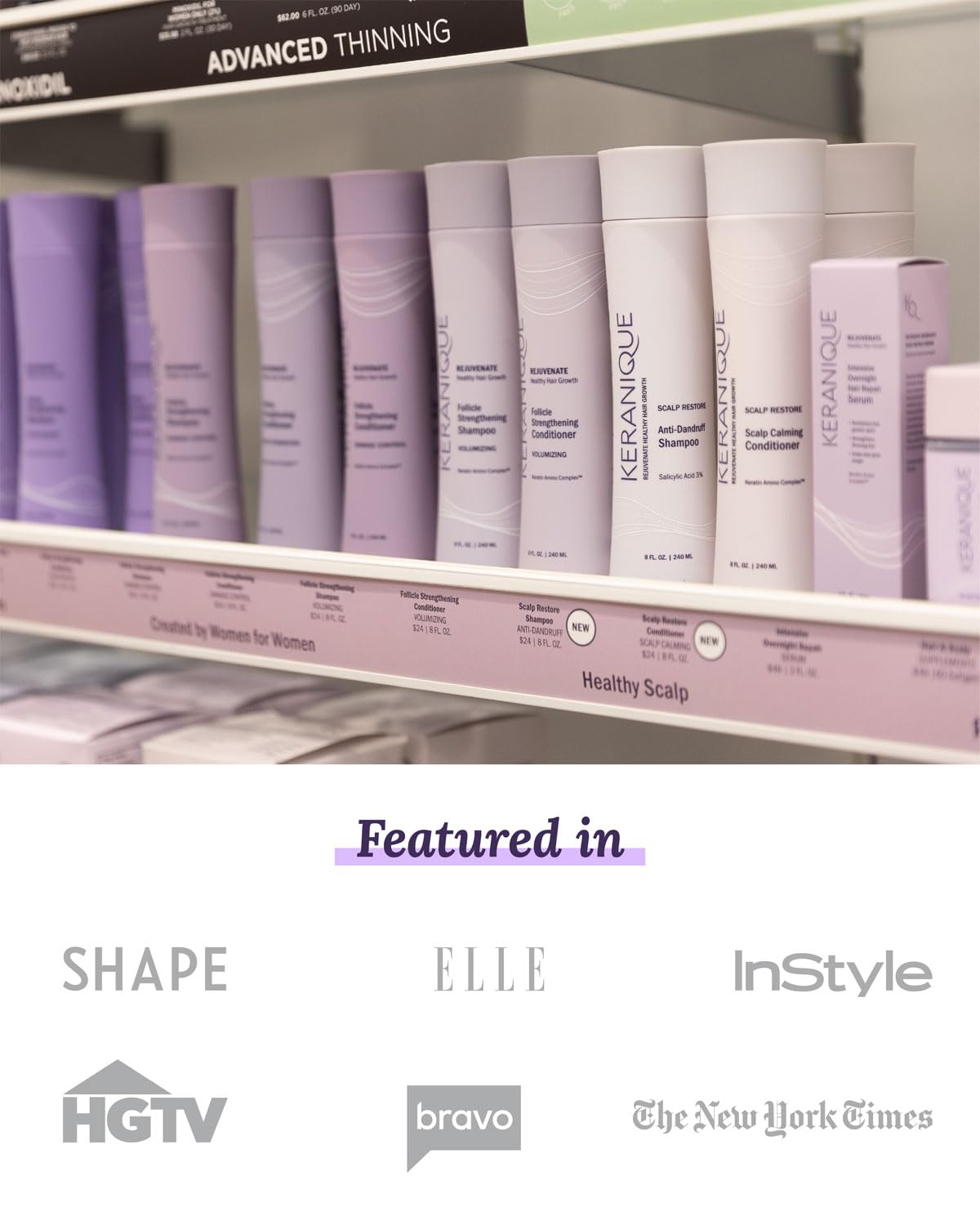 Keranique brand community support for daily hair care routines.