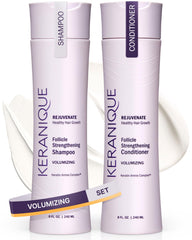 Keranique volumizing shampoo bottle boosts hair fullness without weighing down