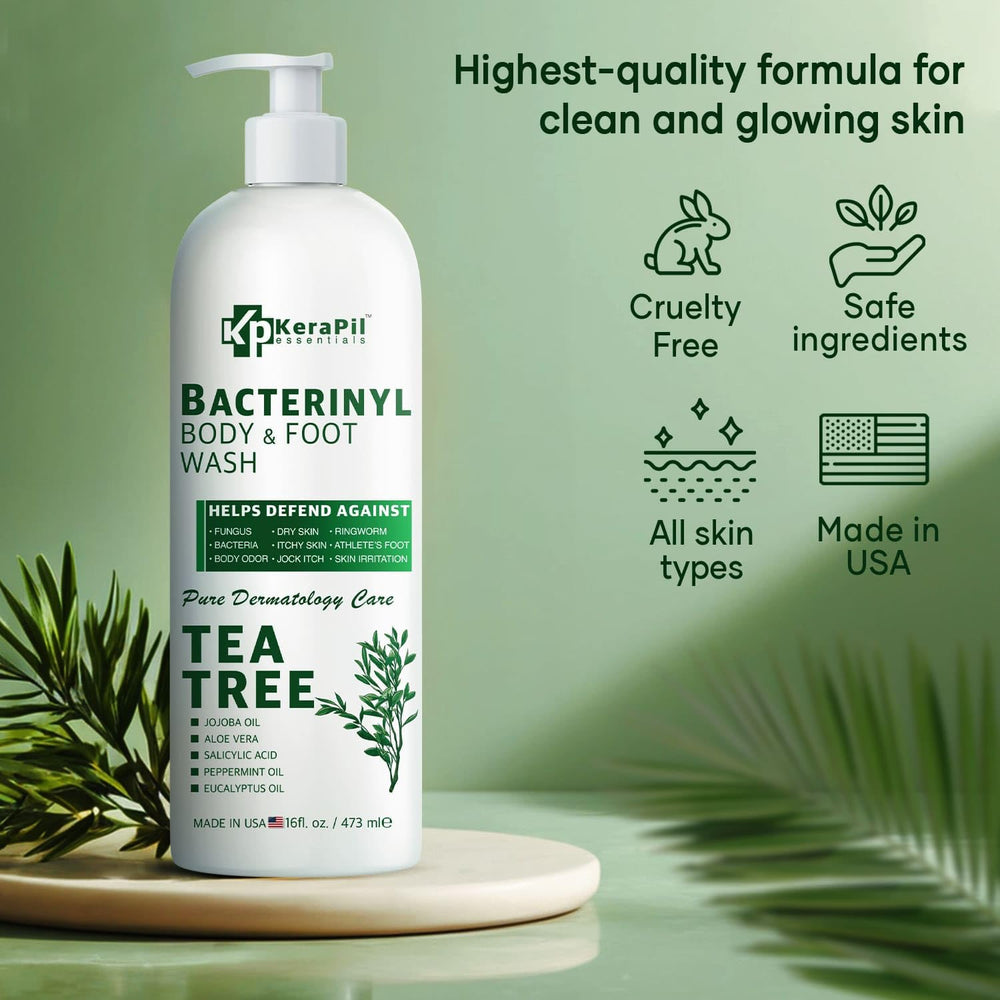 KERAPIL Bacterinyl Tea Tree ingredients close-up highlighting tea tree oil and natural actives.