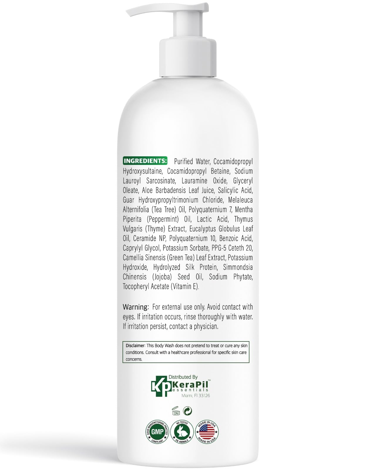 KERAPIL Bacterinyl Tea Tree Body Wash refreshing scent ideal for odor control.