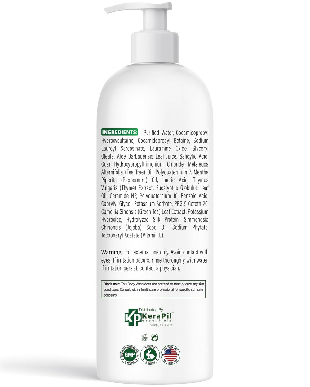 KERAPIL Bacterinyl Tea Tree Body Wash refreshing scent ideal for odor control.