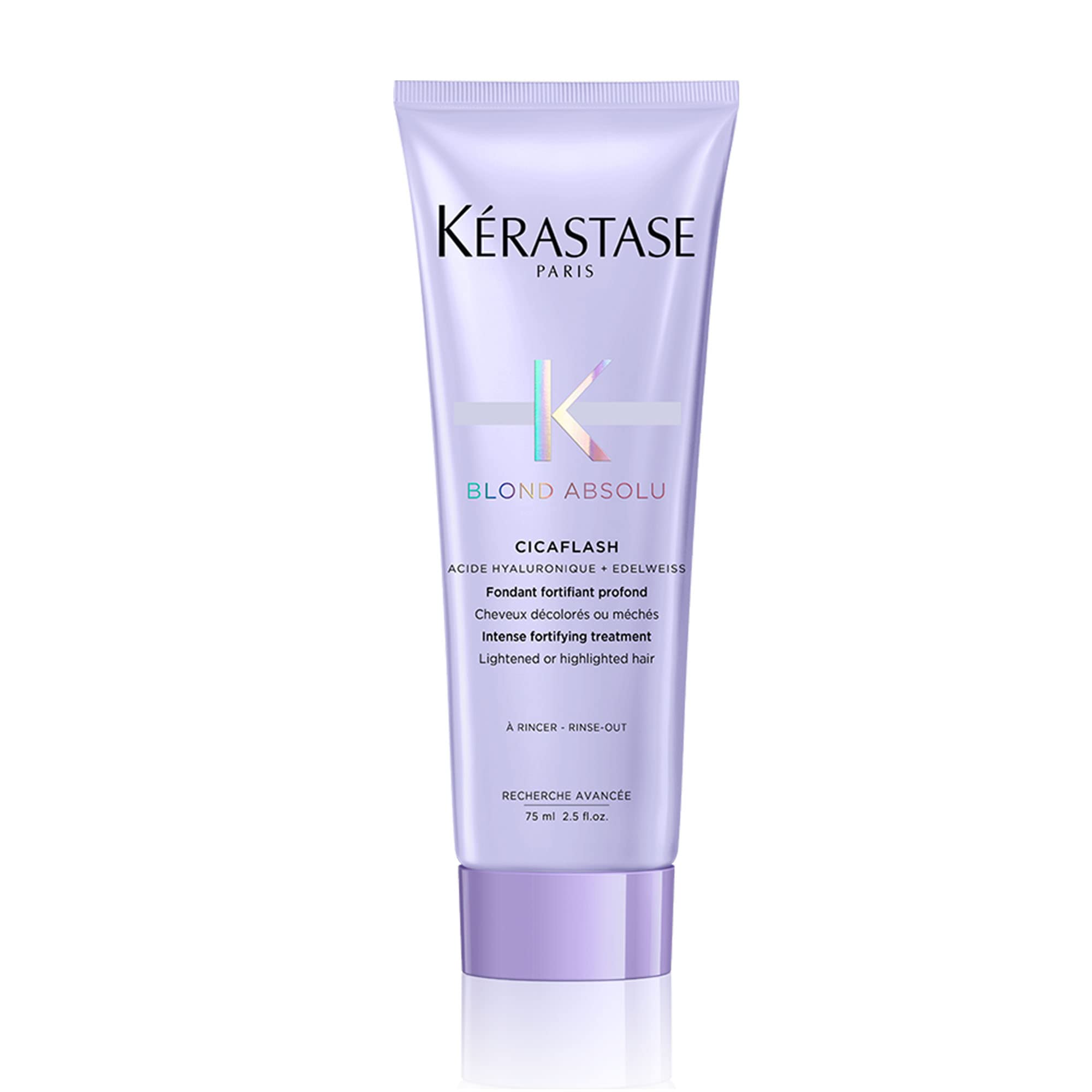 KÉRASTASE Blond Absolu Cicaflash conditioner bottle close-up for nourished blondes.