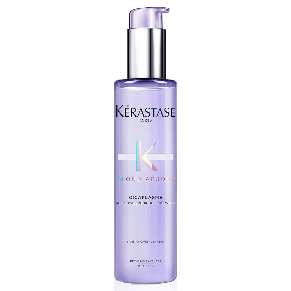 Kérastase Blond Absolu Cicaplasme bottle pump shows heat protection for color-treated hair.