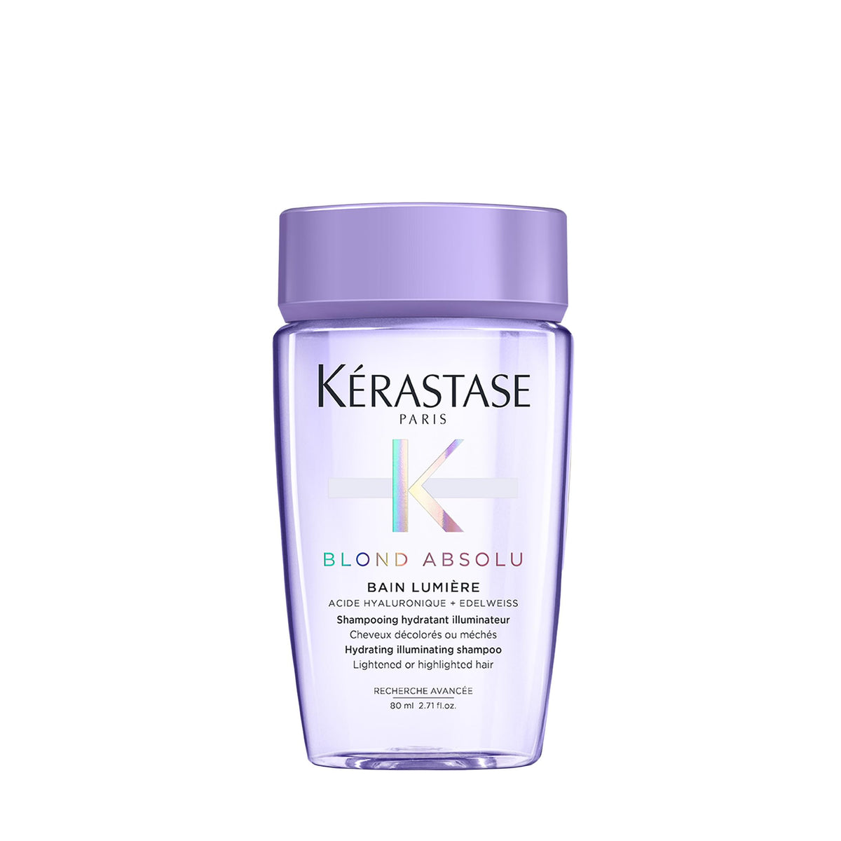 KÉRASTASE Blond Absolu Lumière shampoo bottle shining on lightened hair use case