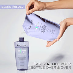 Kerastase Blond Absolu Lumière Shampoo after use reveals bright shine on hair.