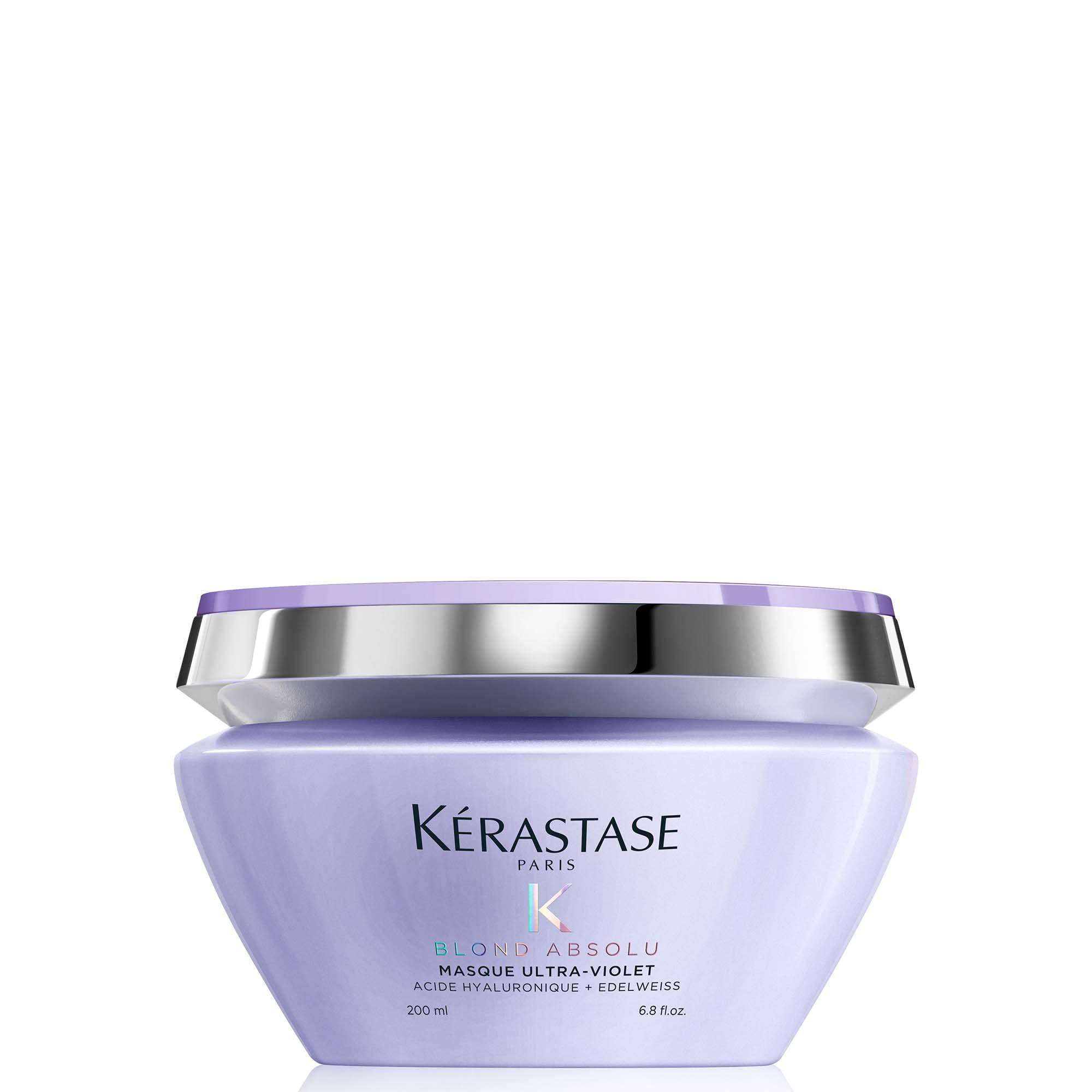 Kérastase Blond Absolu Ultra-Violet purple mask bottle neutralizes brass while nourishing damaged hair