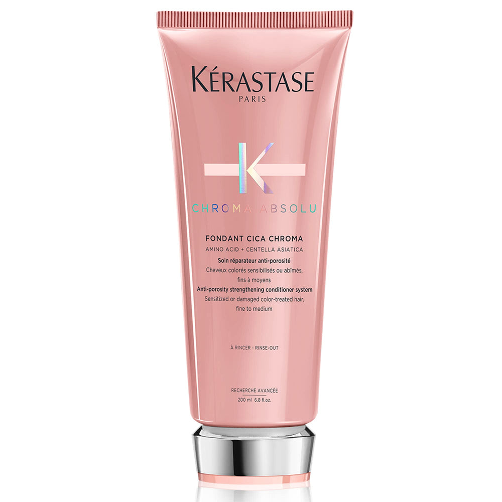 KÉRASTASE Chroma Absolu Cica bottle demonstrates color-protect hydration for damaged hair.