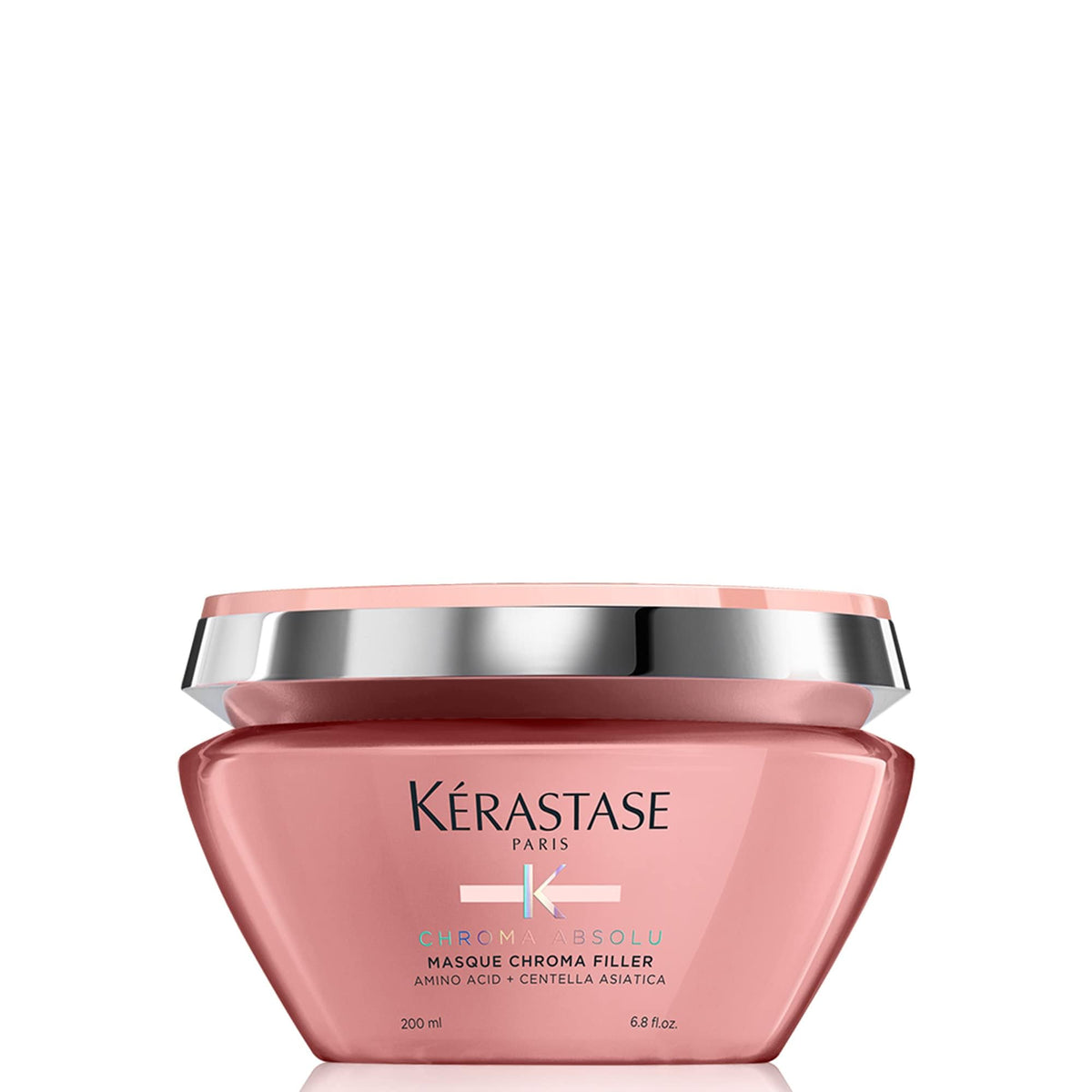 KÉRASTASE Chroma Absolu mask bottle application demonstrates deep nourishment for color-treated hair.