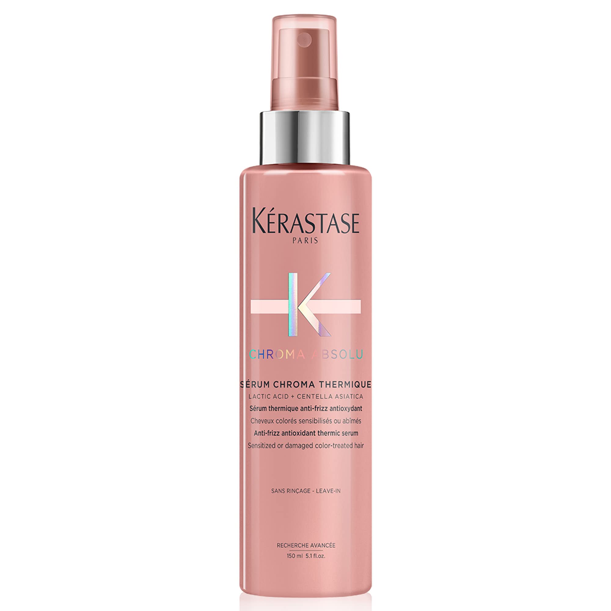 Kerastase Chroma Absolu serum bottle close-up for smooth color protection.