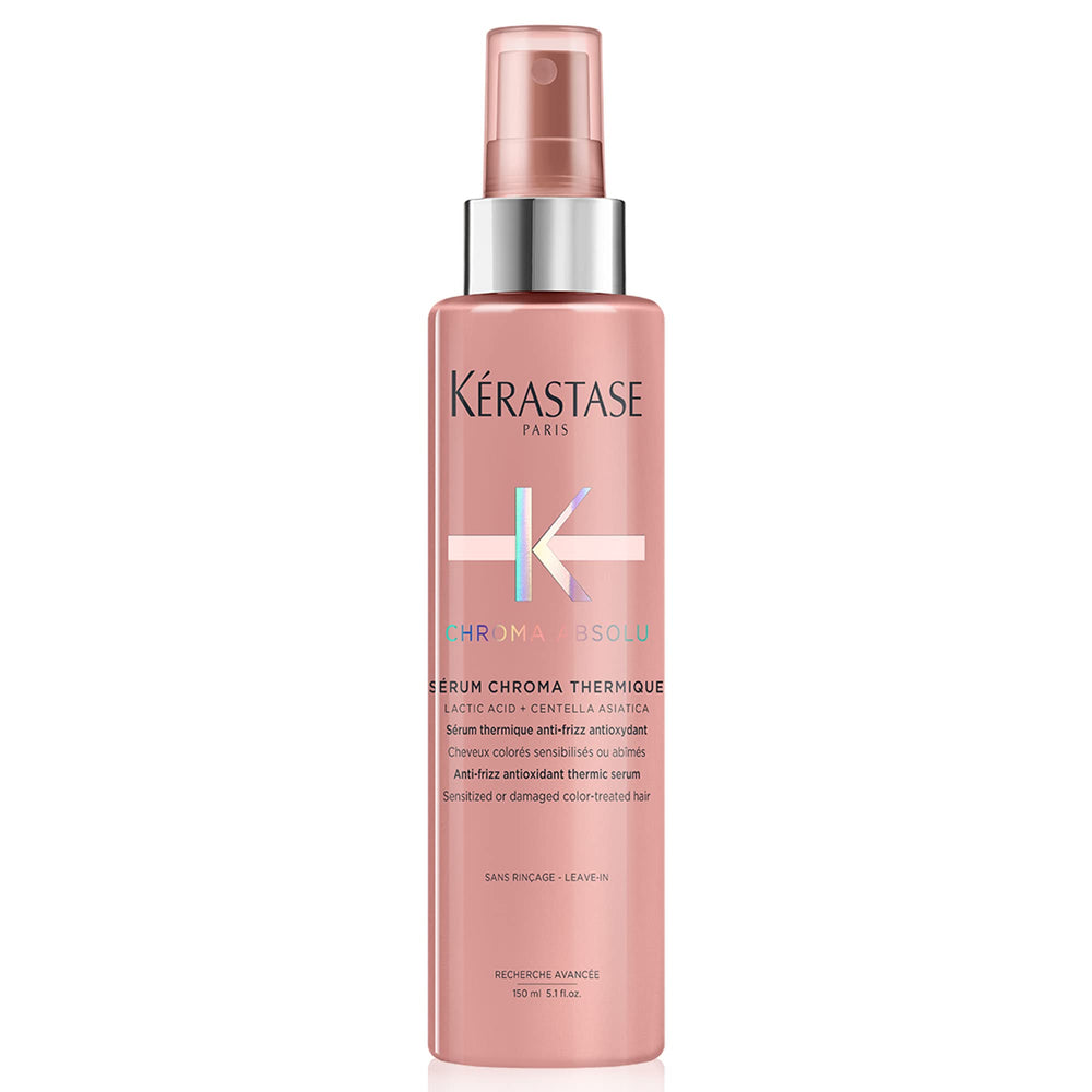 Kerastase Chroma Absolu serum bottle close-up for smooth color protection.