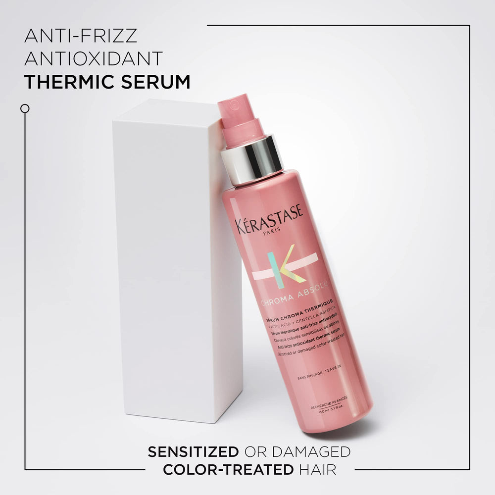 Kerastase Chroma Absolu bottle on a stand for premium color care routine.