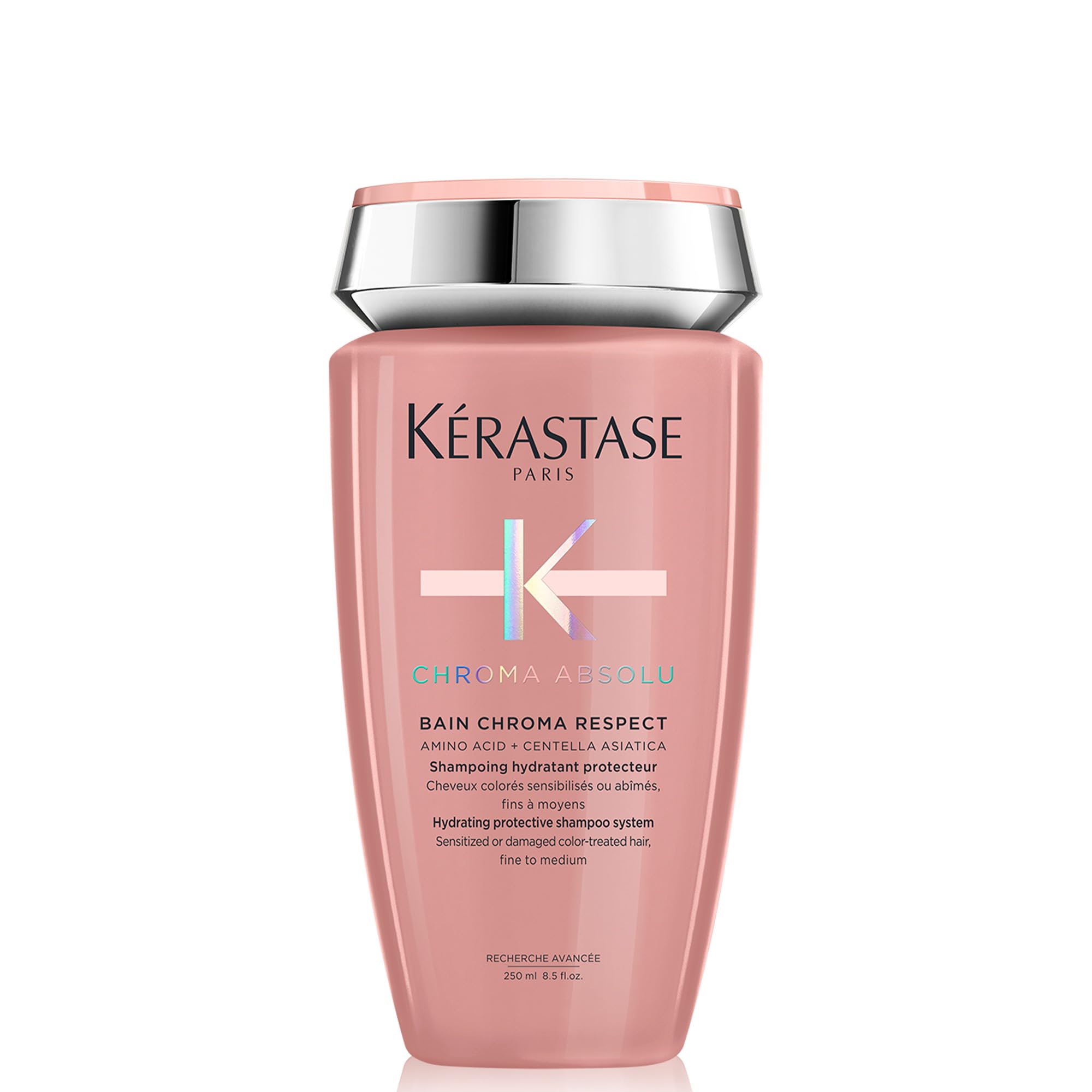 KÉRASTASE Chroma Absolute Shampoo bottle demonstrates color-safe cleansing for color-treated hair.