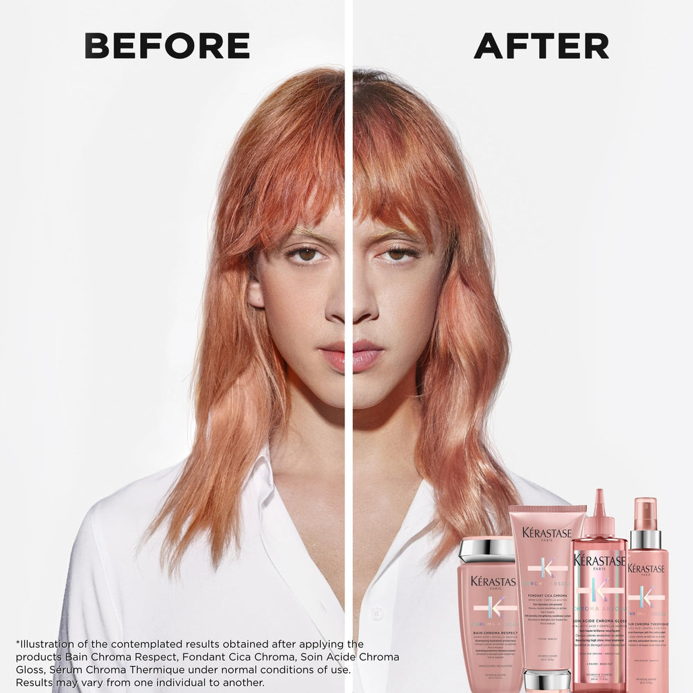 KÉRASTASE Chroma Respect shampoo creamy lather coats hair with protective nourishment.