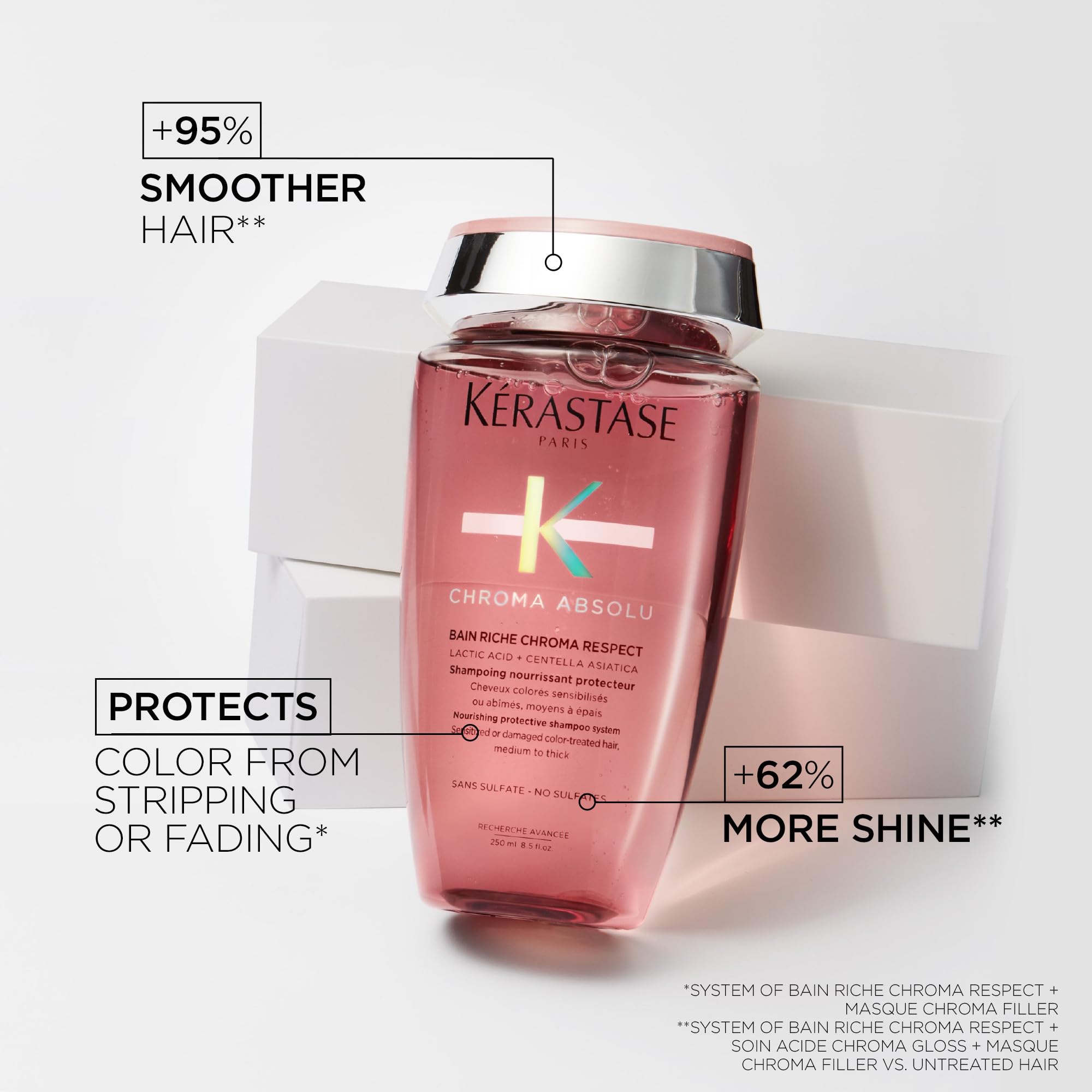 KÉRASTASE Chroma Respect bottle pump demonstrates easy access to gentle color-saving cleanse.
