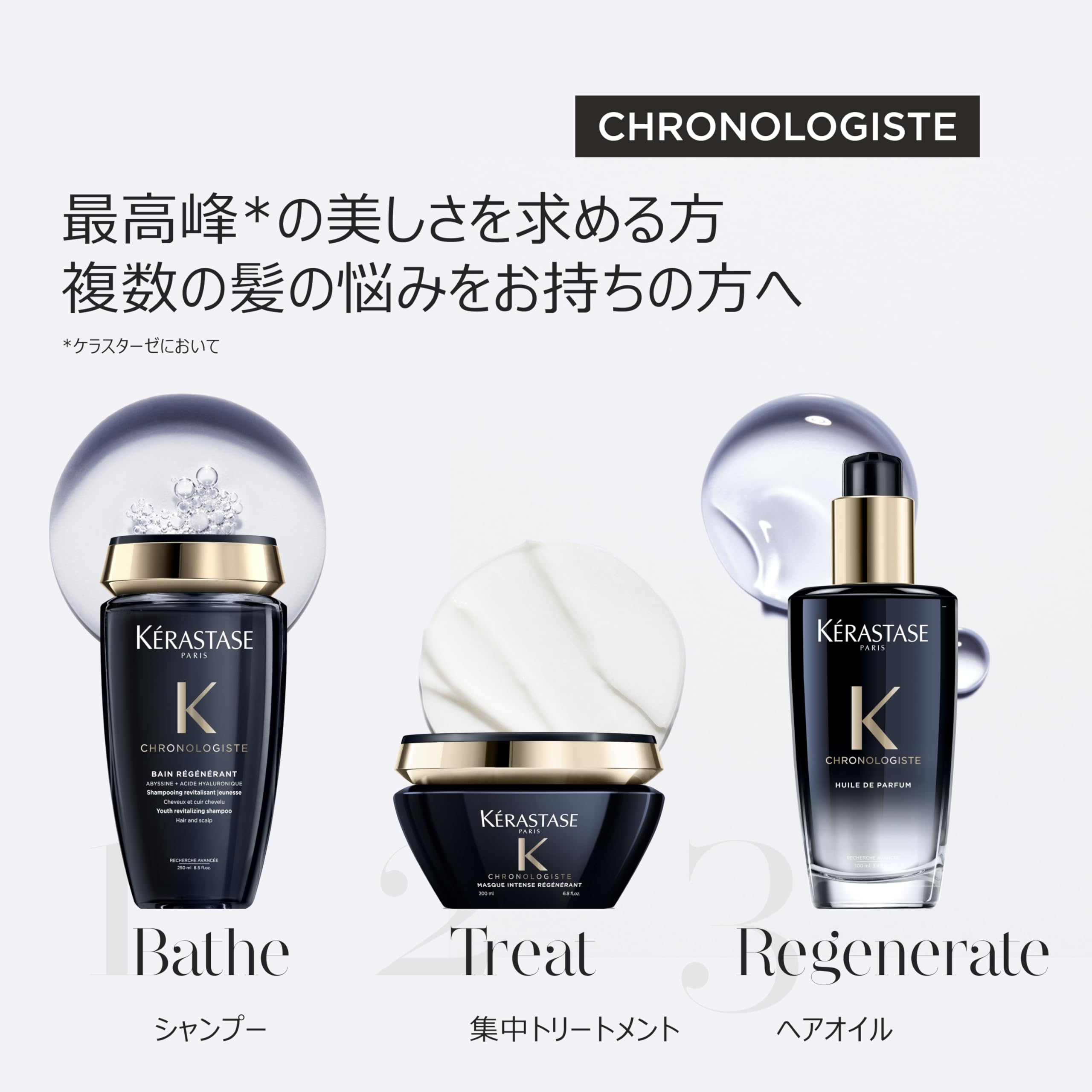 Kerastase Chronologiste Regenerant ingredients highlight hyaluronic acid and vitamin E benefits.