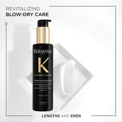 Kérastase Chronologiste serum on damp hair for protected blow-dry.