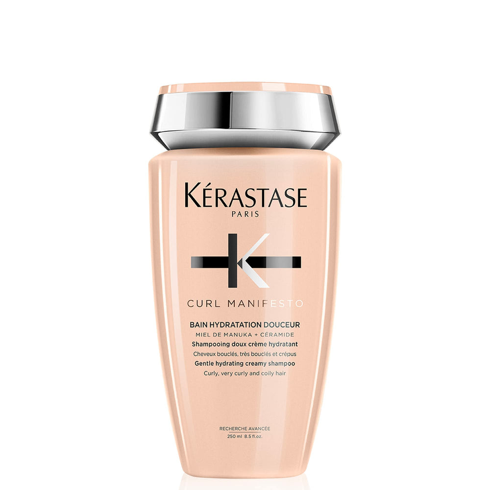 KÉRASTASE Curl Manifesto Hydratation Douceur shampoo bottle showcases hydration for soft, defined curls.