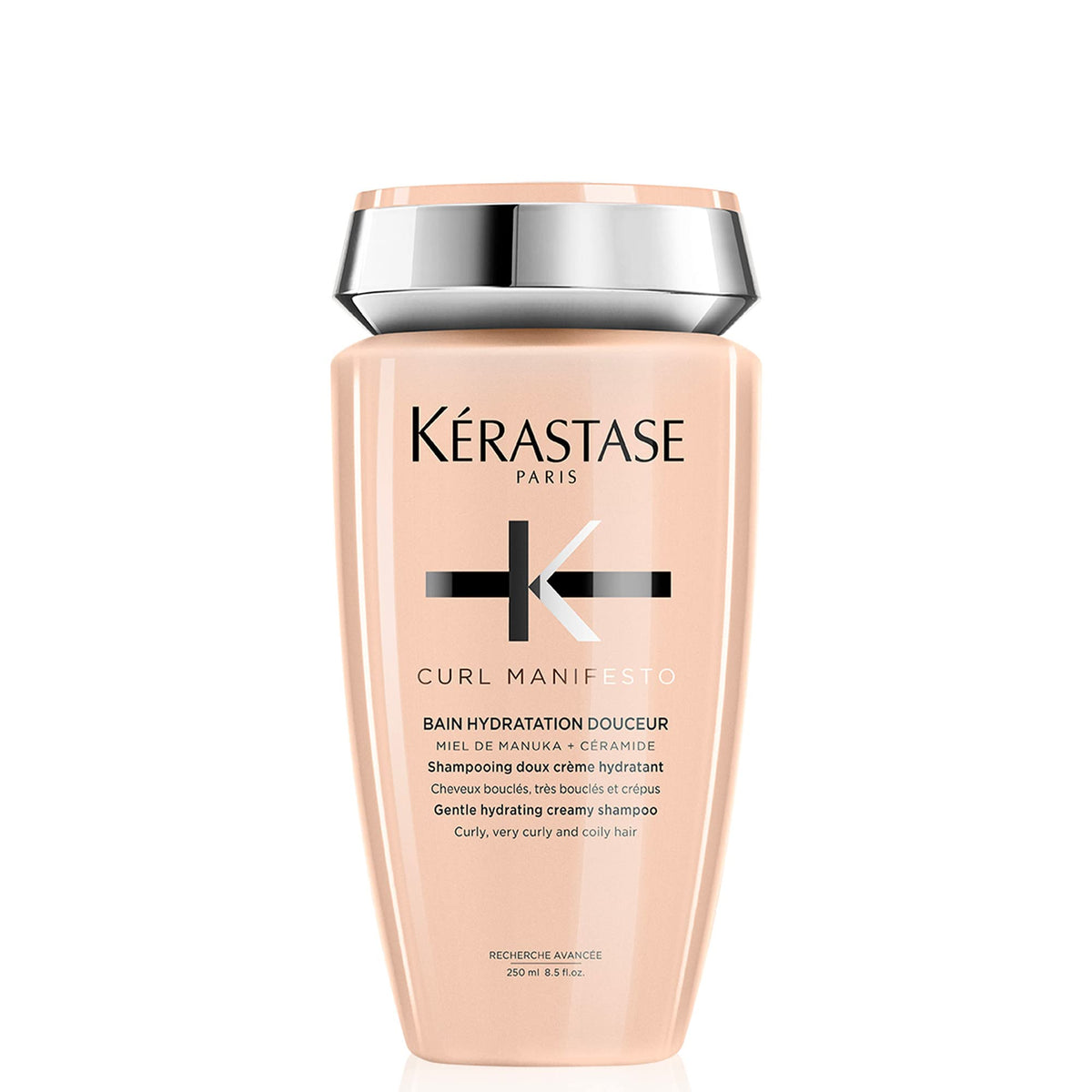 KÉRASTASE Curl Manifesto Hydratation Douceur shampoo bottle showcases hydration for soft, defined curls.