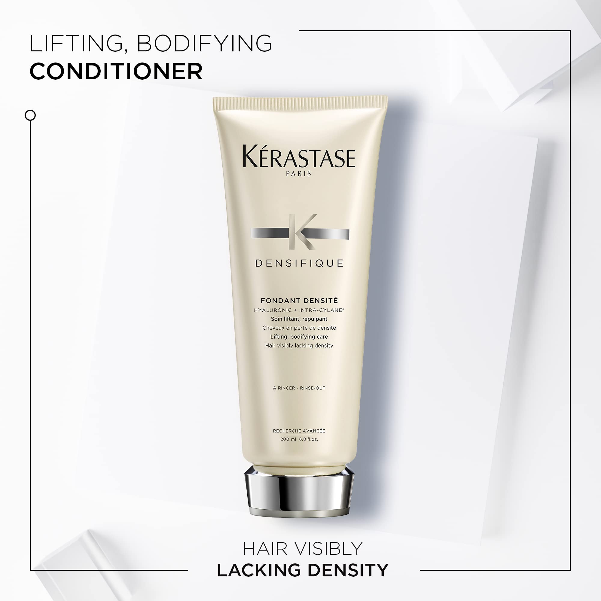 KÉRASTASE Densifique Densité hyaluronic acid graphic emphasizes hydration and density benefits.