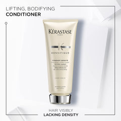 KÉRASTASE Densifique Densité hyaluronic acid graphic emphasizes hydration and density benefits.