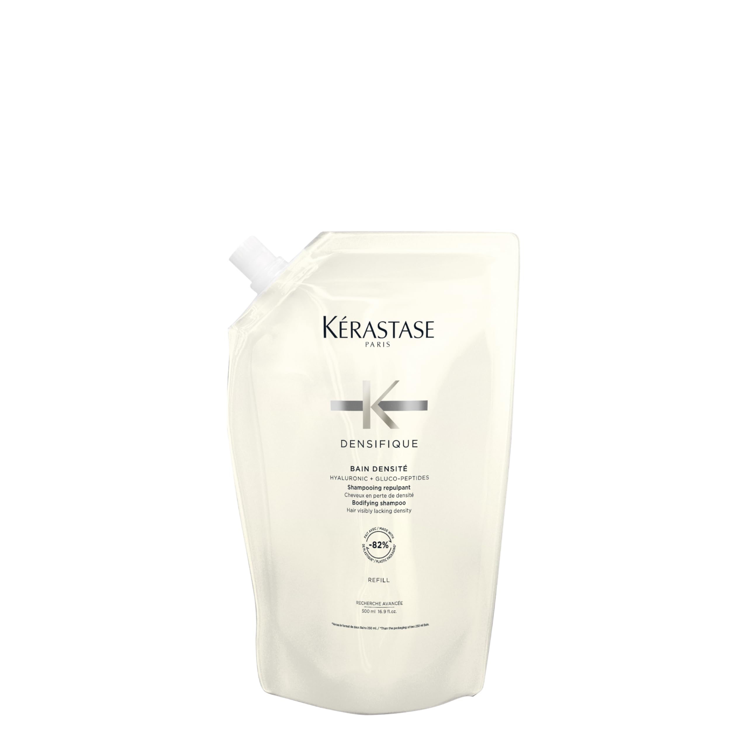 Kérastase Densifique refill pouch packaging highlights eco-friendly daily cleansing.