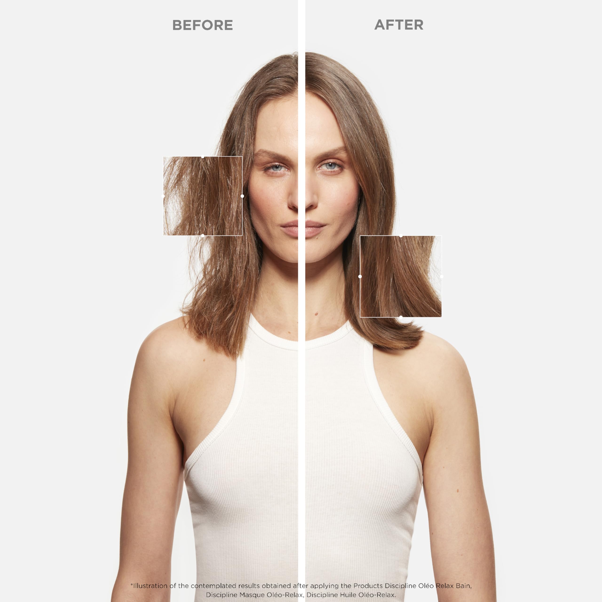 KÉRASTASE Discipline label close-up highlights suitability for chemically treated hair.